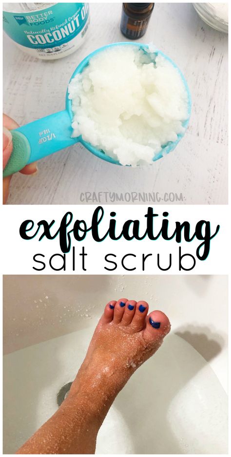 Body Scrub Homemade, Make Skin Glow, Foot Scrub Recipe, Homemade Foot Scrub, Salt Scrub Diy, Diy Foot Scrub, Salt Scrub Recipe, Coconut Oil Body Scrub, Scrub Homemade