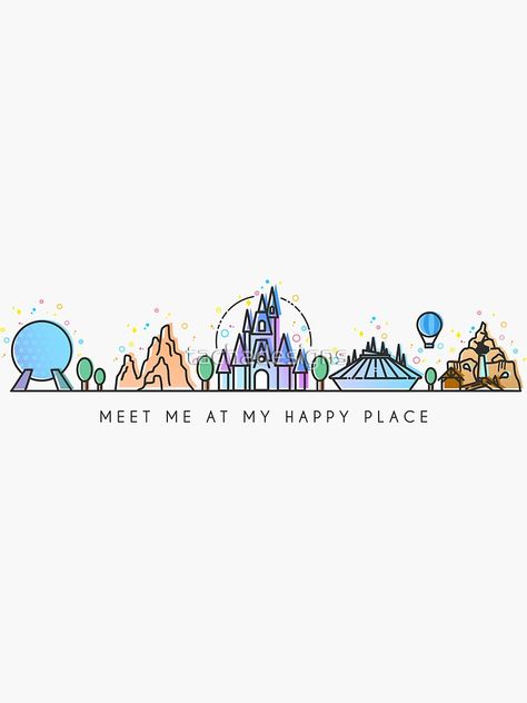 "Meet me at my Happy Place Vector Orlando Theme Park Illustration Design" Sticker by tachadesigns | Redbubble Theme Park Illustration, Dunia Disney, Park Illustration, Disney Doodles, Tema Disney, Orlando Theme Parks, Disney Background, Disney Collage, Disney Sticker