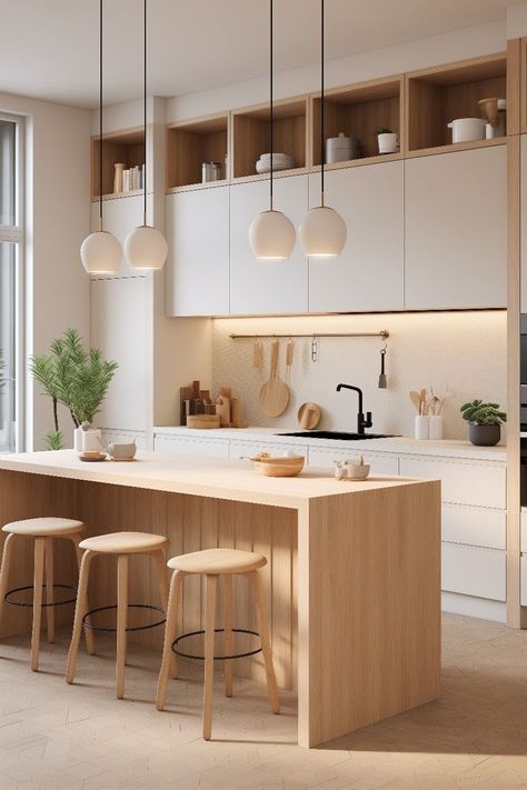 Kitchen Design Scandinavian, Interior Japandi, Kitchen Japandi, Japandi Style Kitchen, Japandi Kitchen Design, Japandi Furniture, Style Japandi, Japandi Kitchen, Modern Kitchen Design White