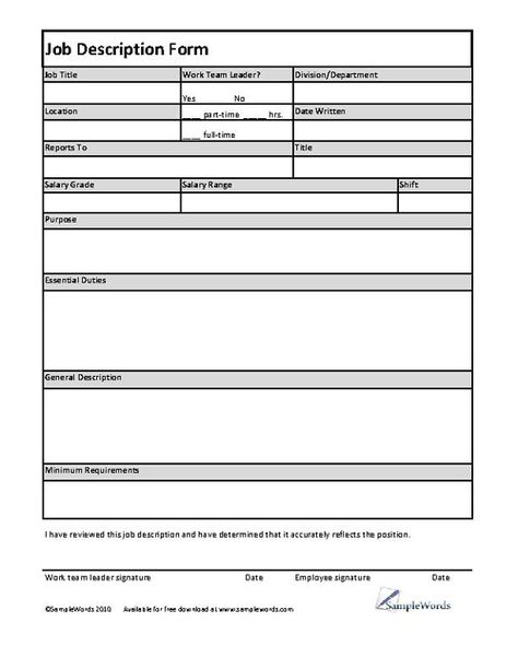 Simple Job Description Template Job Analysis Template, Job Card Template, Basic Resume Format, Job Desk, Work Templates, Tropical City, Football Squares, Termination Letter, Car Inspection