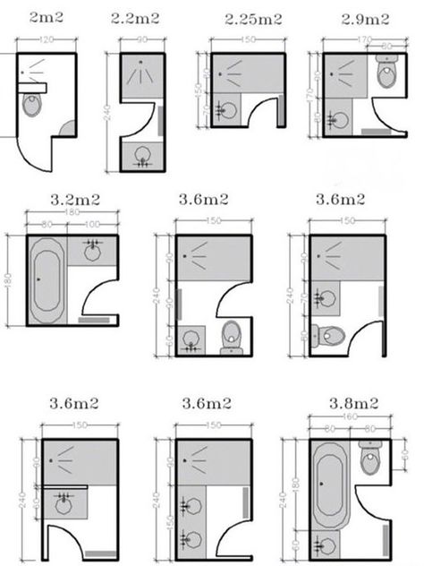 Small bathroom layouts, interior design | www.pickcomfort.co… | Flickr تصميم دورة مياه, Minimalist Small Bathrooms, Bathroom Layout Plans, Bilik Air, Black And White Tiles Bathroom, Pelan Rumah, Small Bathroom Layout, Bilik Mandi, Bathroom Dimensions