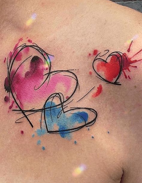 Small Tattoos Watercolor, Watercolor Quote Tattoo, Pink Watercolor Tattoo, Heart M Tattoo, Watercolour Heart Tattoo, Tattoo Ideas For Buttocks, Watercolor Tattoo Ideas Women, Watercolor Tattoo Heart, Heart Tattoo Watercolor