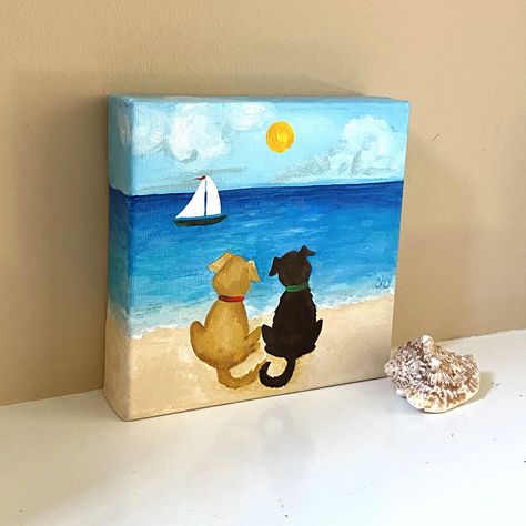 Puppy Canvas Painting, Cute Puppy Painting, Dogs On Beach Painting, Acrylic Painting Dog, Cute Dog Paintings Easy, Easy Dog Paintings On Canvas, Simple Dog Painting, Dog Paintings Easy, Dog Paintings Acrylic Easy