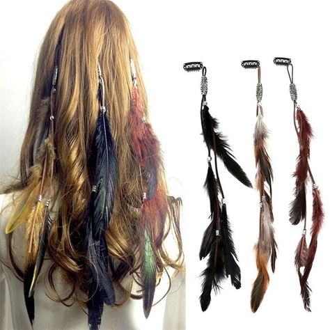 Boho 3 Pcs Feather Tribal Hair Extensions These Beautiful Feathers Have A Small Black Comb That Clips Into Your Hair, With Decorative Silver Bead Throughout. Each Feather Clip Is Different, One With Black Feathers, One With Light Brown Feathers, And One With Dark Brown Feathers. Each Piece Has Dark Green Mallard Duck Feathers Mixed In. Cruelty Free Feathers Vary Up To 15” Comb 1.3” X 0.6” These Natural Feathers May Have Minor Imperfections Native American, Festival, Renaissance, Cosplay Boho Feather Headband, Hair Feathers, Beautiful Feathers, Hair Comb Clips, Handmade Hair Clip, Party Mode, Hippie Hair, Feather Hair Clips, Feather Headdress