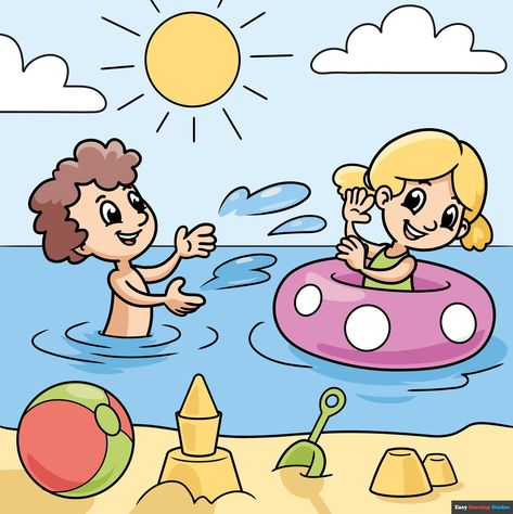 Learn How to Draw a Summery Day: Easy Step-by-Step Drawing Tutorial for Kids and Beginners. See the full tutorial at https://easydrawingguides.com/how-to-draw-a-summery-day/ . Summer Season Drawing For Kids, Summer Day Drawing, Summer Vacation Drawing, Summer Season Drawing, Easy Cartoon Characters, New Drawing Ideas, Drawing Hacks, Best Summer Vacations, Drawing Steps