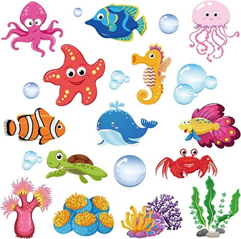 Ocean Theme Party Decorations, Fish Cut Outs, Fishing Party Decorations, Kids Party Centerpieces, Under The Sea Animals, Ocean Friends, Ocean Theme Party, Animal Cutouts, Underwater Theme