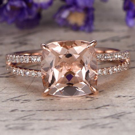 Rose Gold Engagement Ring - Non Diamond Engagement Rings - Engagement Rings Without Diamonds Engagement Rings Without Diamonds, Morganite Engagement Ring Cushion Cut, Split Shank Diamond Ring, Non Diamond Engagement Rings, Cushion Diamond Ring, Rose Gold Promise Ring, Fine Engagement Rings, Real Diamond Rings, Ring Rosegold