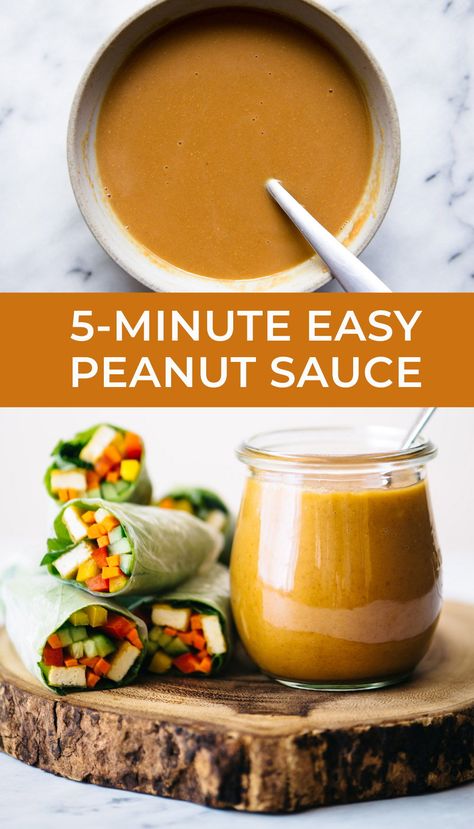 Vegan Sauces, Peanut Sauce Healthy, Vegan Peanut Sauce, Easy Peanut Sauce, Peanut Sauce Recipe, Thai Peanut Sauce, Peanut Dipping Sauces, Peanut Sauce, Homemade Sauce