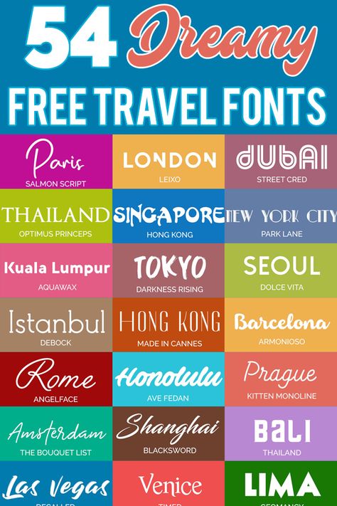 50+ Free Travel Fonts! #travel #fonts #cricut #travelfont #typography Logos, Fonts For Projects, Travel Font, Camping Font, Paris Font, Disney Fonts, Travel Typography, Travel Fonts, Paris Airbnb