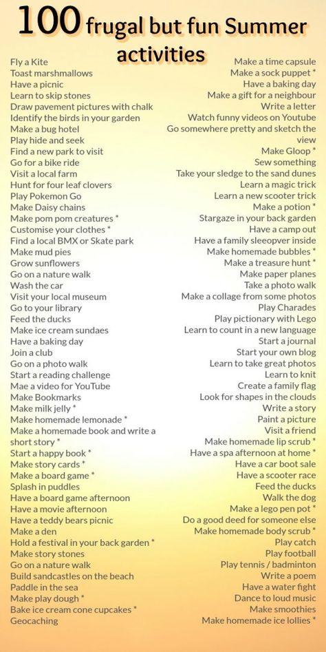 100 frugal but fun Summer activities.... | The Diary of a Frugal Family Summer Daycare, Uppfostra Barn, Daycare Themes, Frugal Family, Fun Summer Activities, Summer Fun List, Things To Do When Bored, Fun Family Activities, Summer Ideas