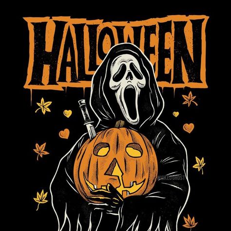 Character Art Halloween, Ghostface Halloween Wallpaper, Every Day Is Halloween, Halloween Comic Art, Ghost Astethic, Halloween Characters Drawings, Halloween Wallpaper Spooky, Spooky Halloween Drawings, Dibujo Halloween