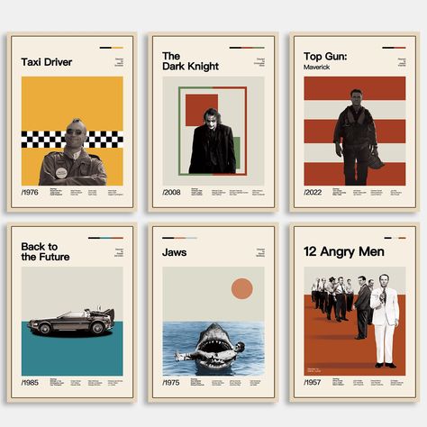 PRICES MAY VARY. Vintage Wall Art: You’ll receive 6 pcs posters including Taxi Driver poster, The Dark Knight poster,Top Gun Maverick Poster,Back to the Future poster, Jaws poster,12 Angry Men Poster. Posters for Bedroom: These vintage movie posters are made of high standard canvas, which is more durable and unbreakable than paper posters. Wall Decor Aesthetic: This set of posters is designed for home wall decor, we weakened and improved the colors of the original movie poster cover to present a Congratulations Poster Ideas, Wall Of Prints, Movie Posters Wall Decor, Movie Posters For Wall, Poster Arrangement Ideas, Mens Posters, Maverick Poster, Bedroom Poster Prints, The Dark Knight Poster