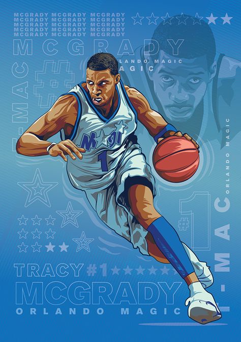 Tracey Mcgrady, Tracy Mcgrady Wallpaper, Tracy Mcgrady Magic, Sports Illustrations Art, Basketball Artwork, Nba Artwork, Trill Art, Basketball Players Nba, Tracy Mcgrady