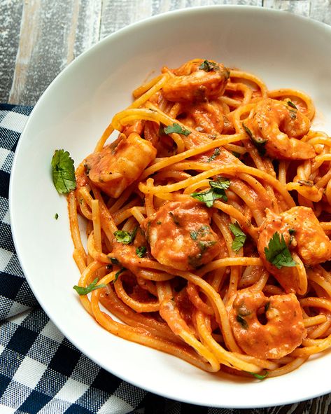 Spaghetti with Shrimp In Creamy Tomato Sauce – Italian Food Forever Rose Shrimp Pasta, Spaghetti With Shrimp In Tomato Sauce, Red Shrimp Pasta, Shrimp Rose Pasta, Shrimp Red Sauce Pasta, Red Sauce Shrimp Pasta, Shrimp Pasta Tomato Sauce, Shrimp Pasta Recipes Red Sauce, Shrimp Pasta With Red Sauce