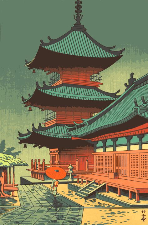 Kiyomizu Temple, Japanese Block Print, Japan Temple, Japanese Art Print, Japanese Woodcut, Japan Landscape, Japan Painting, Japanese Temple, Japanese Drawings