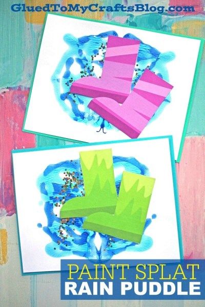 Paint Splat Rain Puddle - Kid Craft - Free Rain Boots Printable Included To Get You Started - Spring Themed DIY for Kids Preschool Crafts 5 Senses, Weather Classroom Decorations, Rain Puddle, Weather Activities Preschool, Rain Crafts, April Preschool, Spring Crafts Preschool, Preschool Weather, Weather Crafts