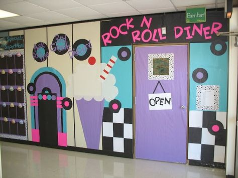 Themed hallway decorations for each grade level=AWESOME! Description from pinterest.com. I searched for this on bing.com/images Decade Dance, Homecoming Hallways, School Hallway Decorations, Grease Theme, School Dance Themes, Hallway Decorations, 50s Sock Hop, Grease Party, School Dance Ideas