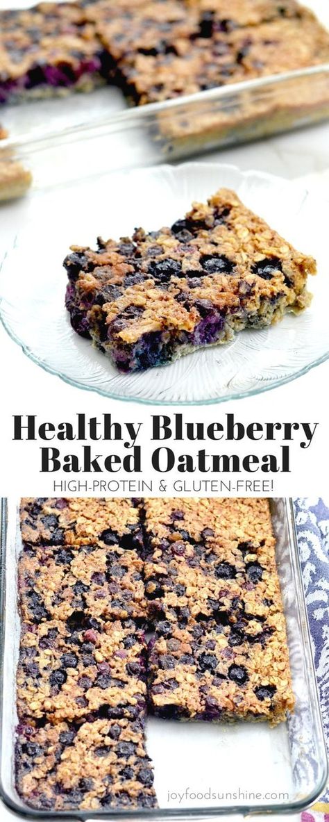 Baked blueberry oatmeal recipe! The addition of Greek yogurt and almond meal make this a healthy & protein-rich breakfast! Plus it&apos;s gluten-free, refined-sugar free and feeds a crowd! Blueberry Oatmeal Recipes, Baked Blueberry Oatmeal, Blueberry Baked Oatmeal, Healthy Desayunos, Blueberry Oatmeal Bake, Rich Breakfast, Protein Rich Breakfast, Granola Breakfast, Baked Oatmeal Recipes