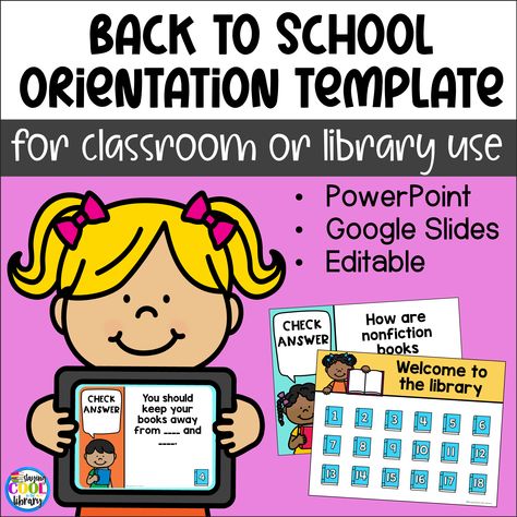 Elementary Library Orientation Game - PowerPoint Internet Safety Activities, Colorful Powerpoint, Library Rules, Library Orientation, Elementary Librarian, Just Right Books, School Must Haves, Powerpoint Games, Welcome Students