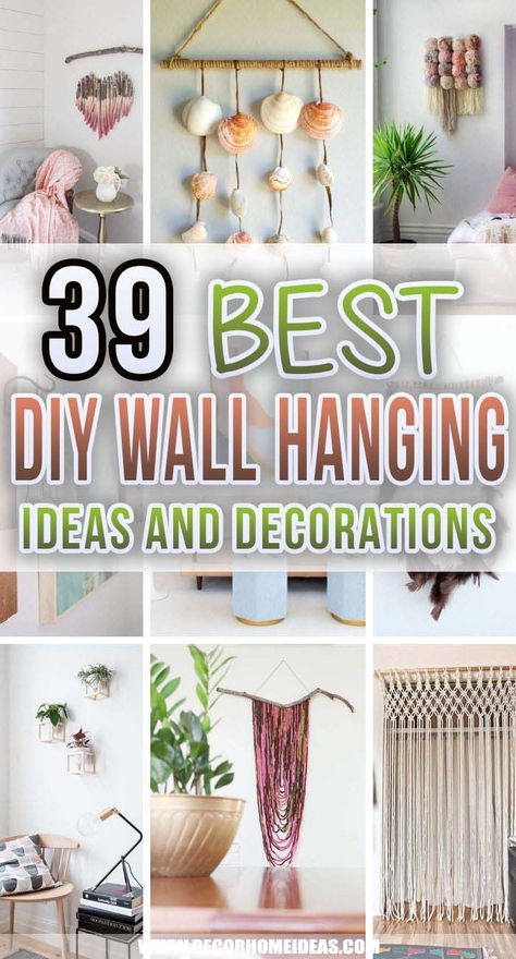 39 Creative DIY Wall Hanging Ideas To Decorate Your Home Yarn Canvas Art, Hanging Wall Art Diy, Diy Wall Hanging Ideas, Diy Boho Wall Decor, Diy Wall Hanging Yarn, Macrame Wall Hanging Decor, Yarn Macrame, Diy Tapestry, Tassel Wall Hang