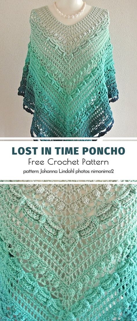 Lost In Time Shawl, Poncho Au Crochet, Crochet Cape, Poncho Crochet, Crochet Poncho Free Pattern, Lost In Time, Crochet Shawl Pattern Free, Crochet Poncho Patterns, Crochet Shawls And Wraps