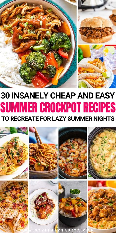 30 INSANELY DELICIOUS SUMMER CROCKPOT RECIPES - Stylin by Sarita Easy 4 Hour Crockpot Recipes, Easy Summer Crock Pot Meals, Easy Healthy Summer Crockpot Recipes, Creative Crockpot Meals, Chicken Crockpot Summer Recipes, Taste Of Home Crockpot Recipes, Healthy Summer Slow Cooker Recipes, Summer Dump Dinners, Best Summer Crockpot Recipes