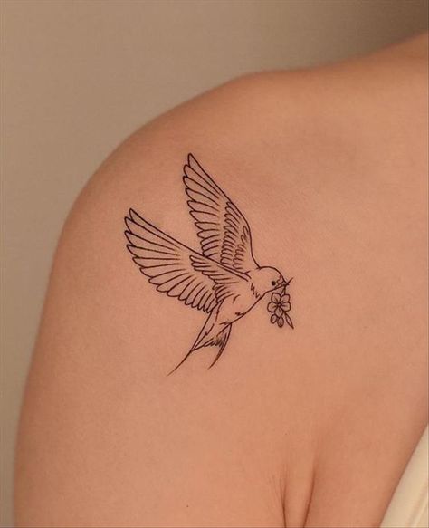 Rip Bird Tattoo, Grandma Related Tattoos, Bird With Ribbon Tattoo, Honey Bird Tattoo, Alondra Bird Tattoo, Symbolic Bird Tattoos, Bird Carrying Flower Tattoo, Patchwork Bird Tattoo, Uncaged Bird Tattoo