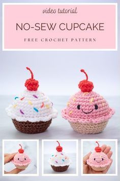 Beautiful and super easy amigurumi cupcake! Quick crochet project and no sewing required! For amigurumi beginners, this free crochet pattern have a complete video tutorial to help you out! If you like this mini cupcake amigurumi, take a look at the ice cream cone as well! You will love it! This and more free amigurumi patterns you find on littlecrochetfarm.com Mini Crochet Cupcake, Easy Amigurumi For Beginners Free Pattern, Amigurumi Keychain Pattern Free, Cutest Crochet Patterns Free, Cupcake Keychain Crochet, Amigurumi Ice Cream Cone, Crochet Cupcake Keychain, Free Crochet Ice Cream Cones Patterns, Crochet Muffin Free Pattern