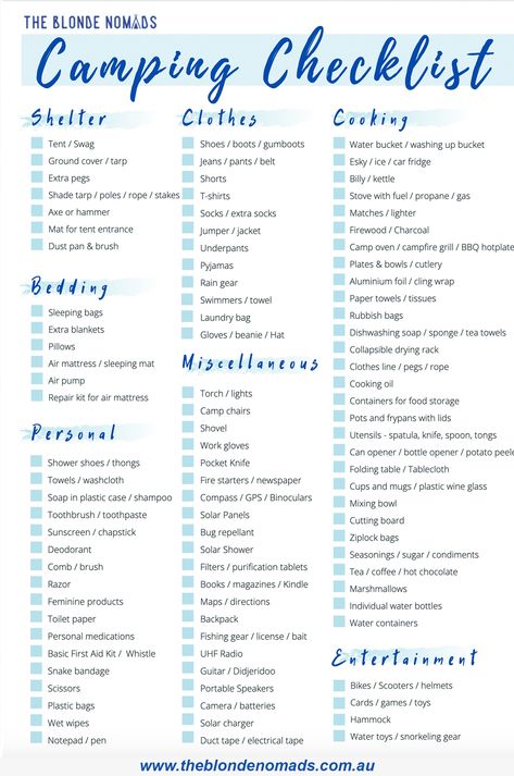 Organisation, Camping Checklist Family Camper, What To Pack For A Caravan Holiday, Caravan Checklist Packing Lists, Basic Camping Essentials, What To Pack Camping, Caravan List, What To Pack For Camp, Camping Setup Ideas Tent