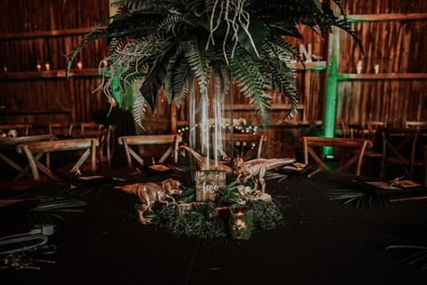 A Jurassic Park wedding with a real park vehicle and dino attack | Offbeat Bride Jurassic Park Wedding, Dinosaur Wedding Theme, Jurassic Wedding, Jurassic Park Theme, Botanical Wedding Decor, Dinosaur Wedding, Nerd Wedding, Offbeat Wedding, Gala Ideas