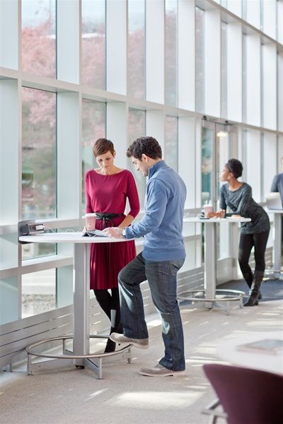 Stand Table Design, Standing Table Cafe, Standing Table Office, Standing Bar Table, Standing Tables, Office Lounge Area, Standing Bar, Cafe Bar Interior, Open Office Design