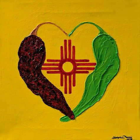 Red Green New Mexico Chile Santa Fe, Green Chili Tattoo, Southwest Drawings New Mexico, New Mexico Painting Ideas, New Mexico Design, Zia Tattoo New Mexico, New Mexico Tattoos, New Mexico Wallpaper, New Mexico Decor