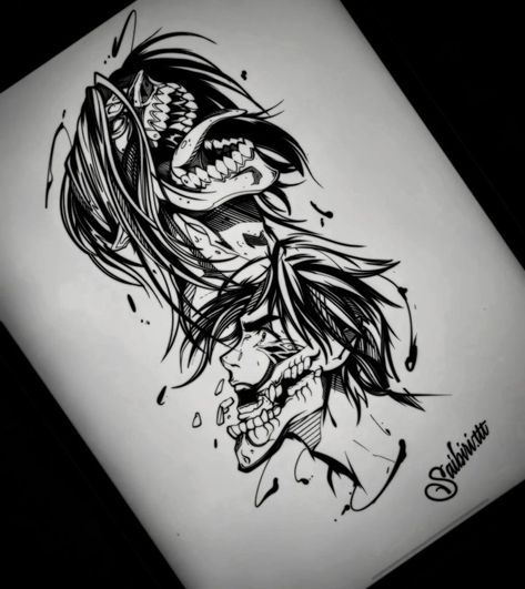 Attack Titan Eren, Titan Tattoo, Attack On Titan Tattoo, Attack Titan, Sketch Style Tattoos, Manga Tattoo, Tatuaje A Color, Hand Tattoos For Guys, Eren Yeager