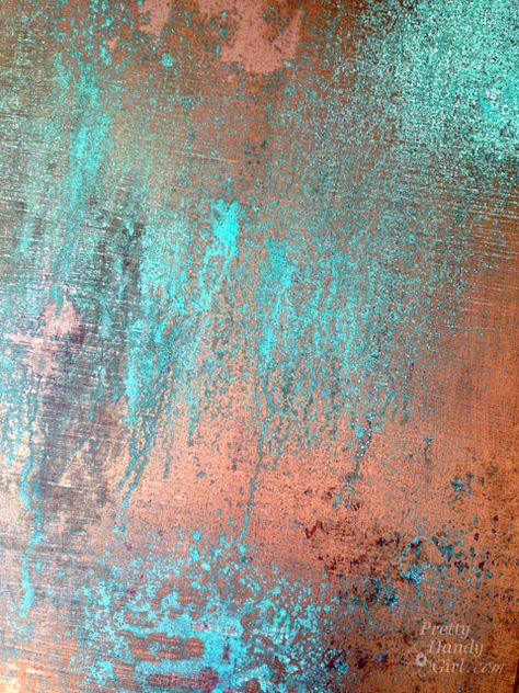 Inexpensive Faux Copper and Patina Metal | Pretty Handy Girl Bar Deco, Patina Metal, 패턴 배경화면, Faux Painting, Paint Effects, Faux Finish, Copper Patina, Claude Monet, Paint Finishes