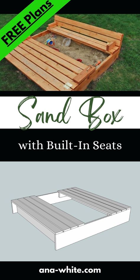 Backyard Sandbox, Diy Sandbox, Woodwork Plans, Sand Projects, Gate Handles, Box Building, Mud Kitchen, Anna White, Wood Working For Beginners