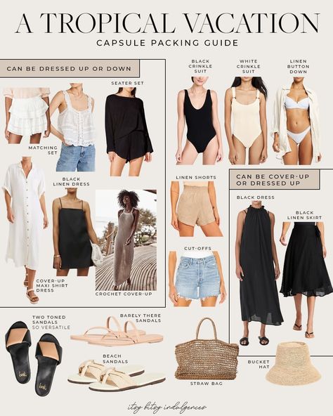 Vacation Maxi Dress Beach, Tropical Getaway Outfits, Packing Capsule, Vacation Capsule Wardrobe, Packing Capsule Wardrobe, Tropical Outfits, Vacation Capsule, Create Capsule Wardrobe, Tropical Vacation Outfits