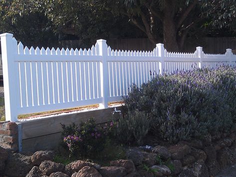 Picket Fencing, Picket Fence Panels, Weatherboard House, Pvc Fence, Timber Fencing, Front Fence, Dado Rail, Hamptons Style, Fence Ideas