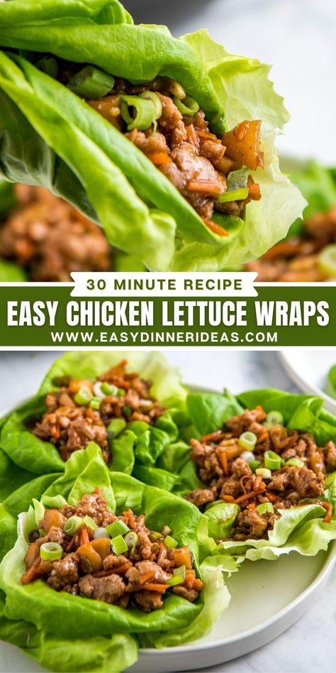Essen, Easy Chicken Lettuce Wraps, Wraps Recipes Easy, Lettuce Wraps Healthy, Asian Chicken Lettuce Wraps, Asian Lettuce Wraps, Chicken Lettuce Wraps Recipe, Lettuce Wrap Recipes, Chicken Lettuce Wraps