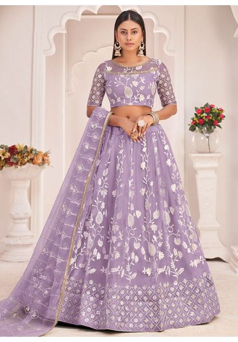 Lavender Embroidered Net Lehenga Choli Lehenga Purple, Lavender Lehenga, Purple Lehenga, Butterfly Net, Net Blouses, Lehenga Online, Net Lehenga, Lehenga Choli Online, Utsav Fashion