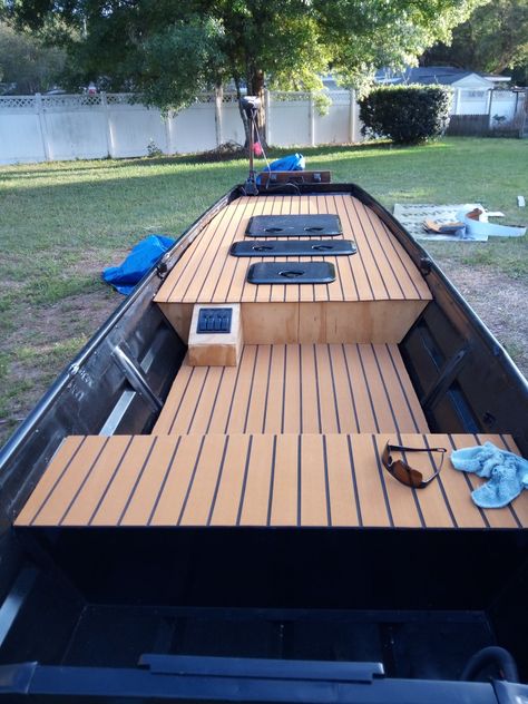 Jon Boat Restoration, Jon Boat Makeover, Custom John Boat, Jon Boat Storage Ideas, John Boat Build, Fishing Boat Renovation, Custom Jon Boat Ideas, Jon Boat Seat Ideas, Flat Bottom Boat Ideas