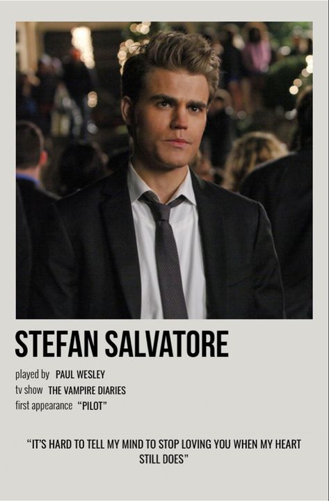 minimal polaroid character poster for stefan salvatore from the vampire diaries Tvd Poster Vintage, Tvd Characters All, Vampire Diaries Poster Polaroid, The Vampire Diaries Movie Poster, Tvd Polaroid Poster, The Vampire Diaries Polaroid Poster, Vampire Diaries Polaroid Poster, The Vampire Diaries Aesthetic Vintage, Vampire Diaries Polaroid