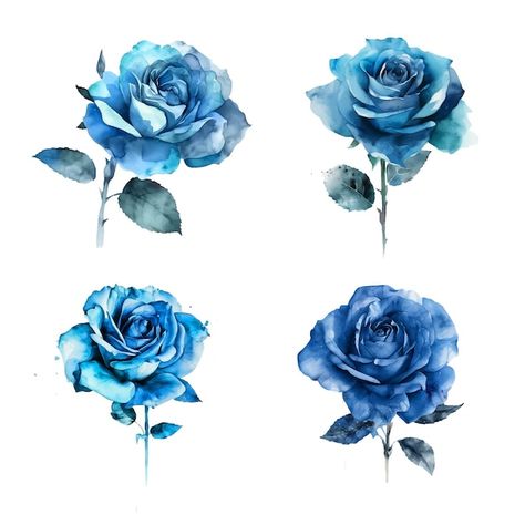 Blue rose watercolor paint collection | Premium Vector #Freepik #vector #rose #blue-flower #sprays #flower Blue Rose Painting, Blue Rose Watercolor, Rosé Cartoon, Vector Rose, Paint Collection, Rose Oil Painting, Rose Watercolor, Garden Drawing, Roses Drawing