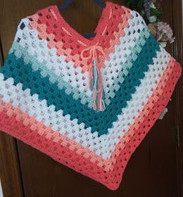 Chunky Yarn Poncho Crochet Pattern Free, Crochet Poncho Patterns Easy Free, Girls Poncho Crochet Pattern Free, Granny Stitch Poncho, Girls Poncho Crochet Pattern, Kids Poncho Pattern, Crochet Poncho Patterns Kids, Crochet Poncho Patterns Easy, Crochet Patterns Clothing