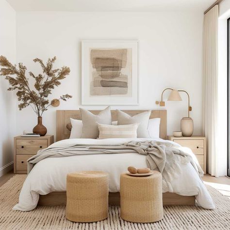 Bedroom With 2 Closets, Modern Boho Bed Frame, Headboard For Small Bedroom, Bedroom Ideas Wood Bed Frame, Bedroom Ideas Thuma Bed, Bedframe Ideas Wood, Organic Modern Headboard, Organic Modern Bedframe, Small Bedroom Minimalist Design