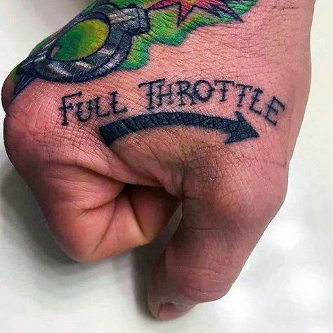 Full Throttle Biker Hand Tattoos For Guys Herren Hand Tattoos, Harley Tattoos, Inner Forearm Tattoo, Motorcycle Tattoos, Biker Tattoos, Full Sleeve Tattoo Design, Healing Tattoo, Cool Tattoos For Guys, Full Throttle