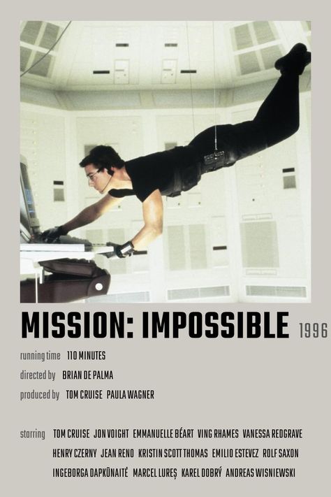 Mission: Impossible Movie Poster Mission Impossible Poster, Mission Impossible 2, Mission Impossible Movie, Jon Voight, Emilio Estevez, Emmanuelle Béart, Kristin Scott Thomas, Scott Thomas, Vanessa Redgrave