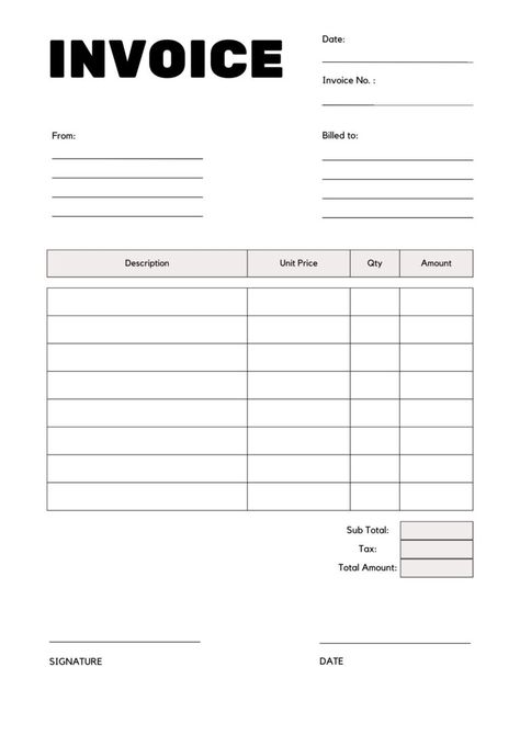 Free Printable Blank Invoice Templates [PDF Included] | Printables Hub Shamrock Template, Invoice Design Template, Medication List, Printable Invoice, Invoice Design, Maps For Kids, Blank Business Cards, Moving Checklist, Professional Image