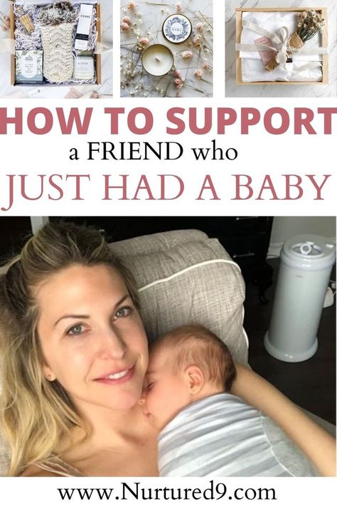 How to Support a Friend who Just Had a Baby | Nurtured 9 | Helpful tips from our social media community as well as gift ideas that encourage self-love and self-care that's Just for HER. All Mamas need support! Learn More Mama Care Package, Just Had A Baby Gift Basket For Mom, Care Package For New Parents, Gifts For New Parents Care Packages, New Mom Self Care Basket, New Mom Care Package Gift Ideas, Welcome Home Baby Ideas, New Parents Gift Basket, Baby Care Package