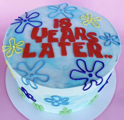 24th Birthday Cake Spongebob, 18th Birthday Cake Spongebob, Spongebob 18th Birthday Cake, Cakes For 24th Birthday Men, Funny Cakes 18th Birthday, Spongebob Mini Cake, Small 18th Birthday Ideas, Mens 18th Birthday Party Ideas, 18th Bday Cake Funny