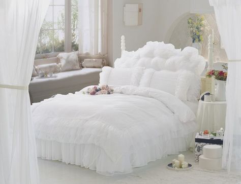 Compare the best white laced bedspread based on local, nationwide prices… Luxury White Bedding, White Lace Bedding, Luxury Queen Bed, White Ruffle Bedding, Lace Bedding Set, White Bed Set, Lace Bedding, Queen Size Duvet Covers, Cheap Bedding Sets